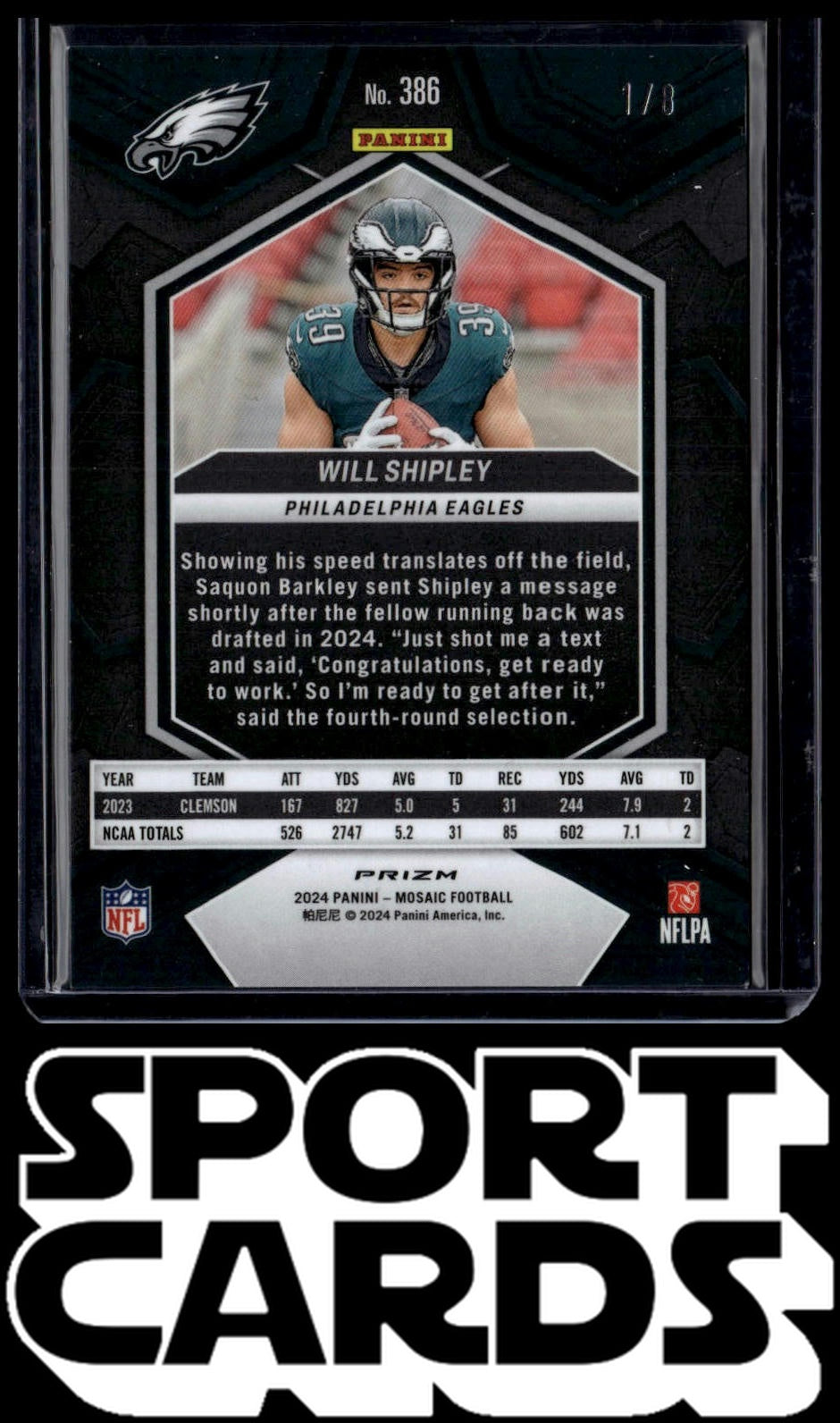 2024 Panini Mosaic #386 Will Shipley Green Sparkle #/8 SportCards.com