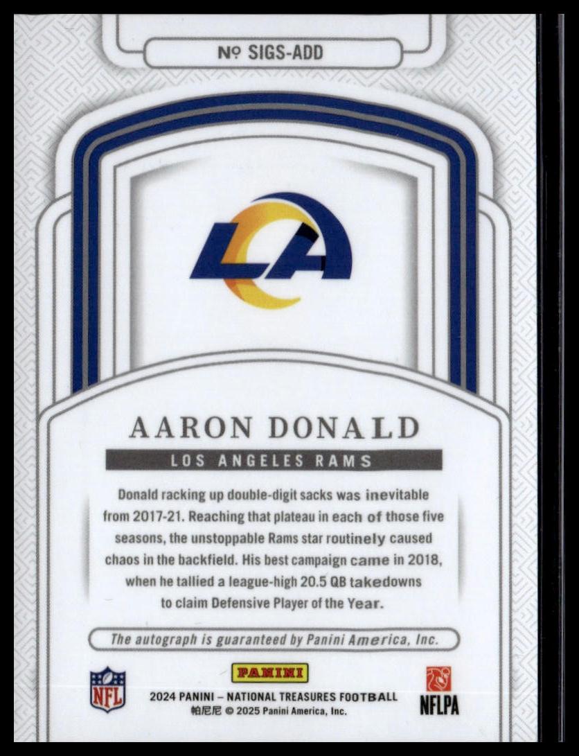 2024 Panini National Treasures #SIGS-ADD Aaron Donald Signatures #/49