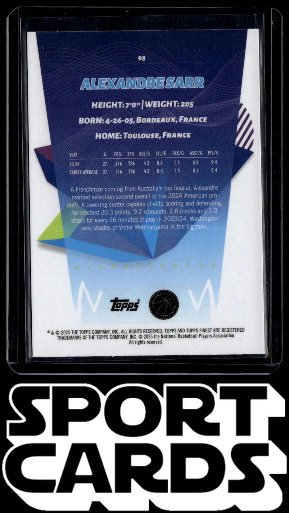 2024-25 Finest #98 Alexandre Sarr SportCards.com