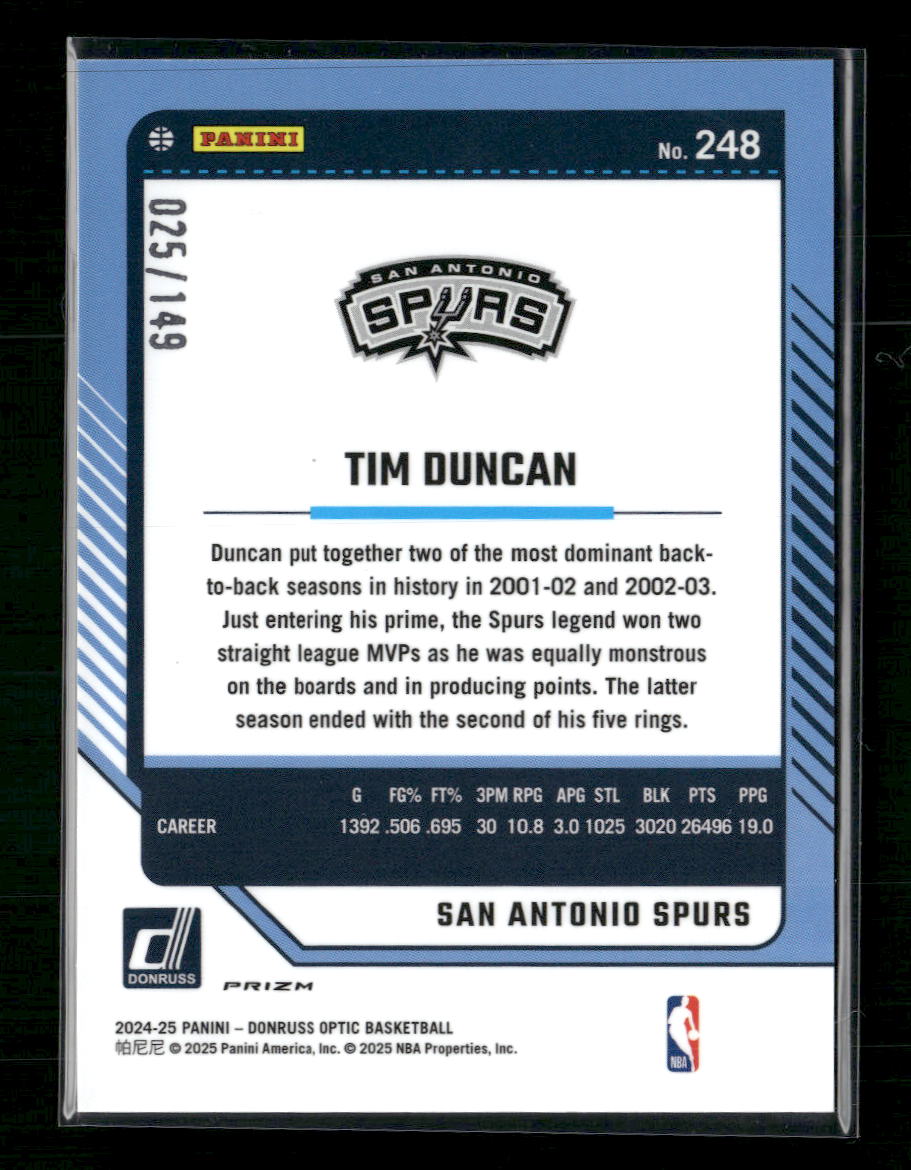 Tim Duncan 2024-25 Donruss Optic #248 Red Seismic #/149