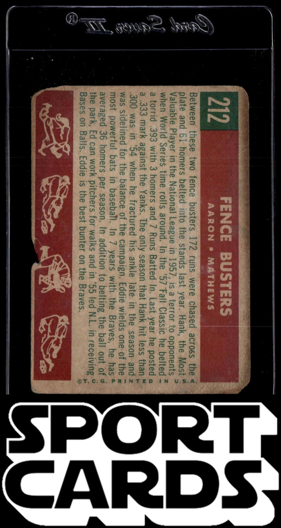 1959 Topps #212b Fence Busters (Hank Aaron / Eddie Mathews)