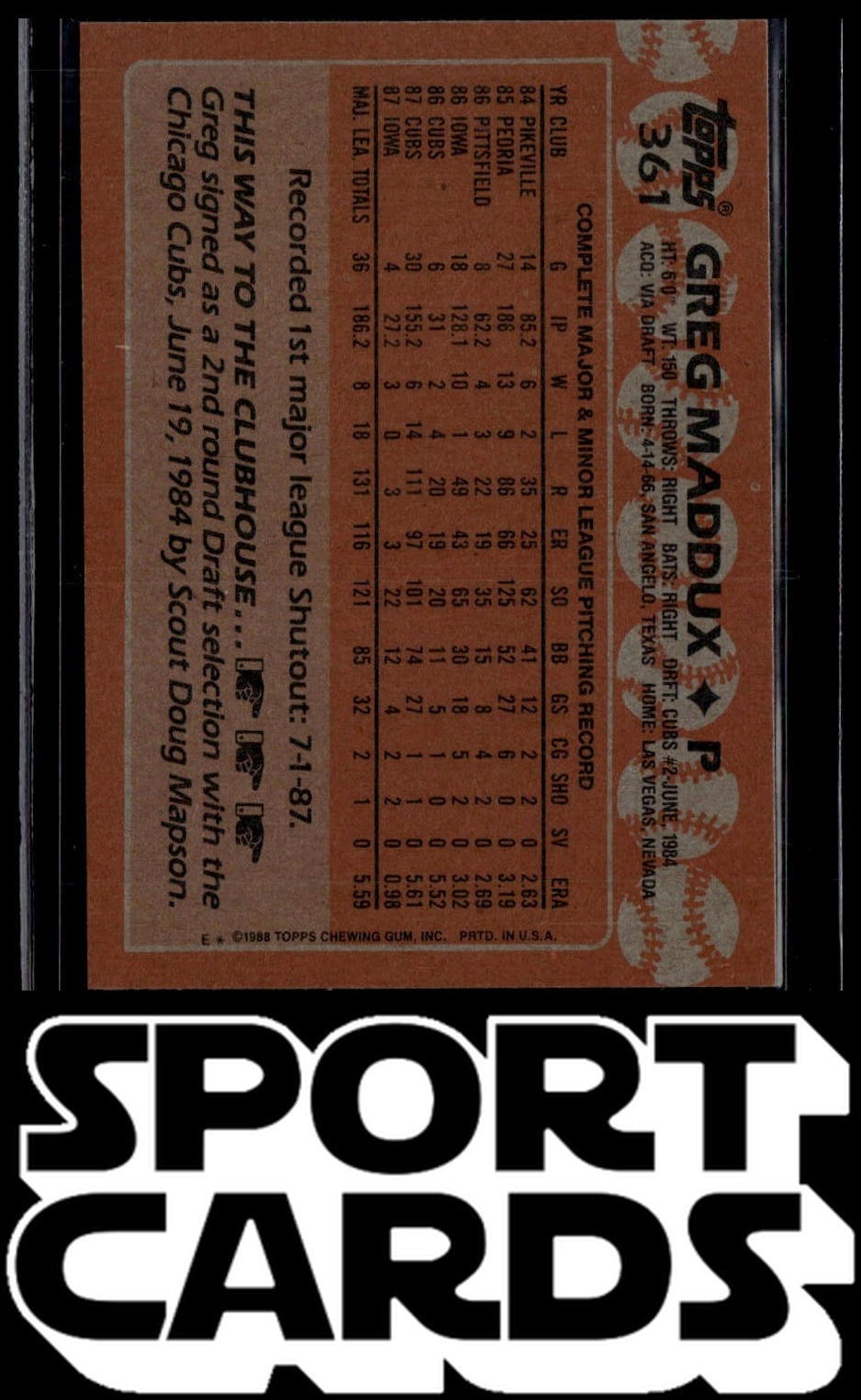 1988 Topps #361 Greg Maddux SportCards.com