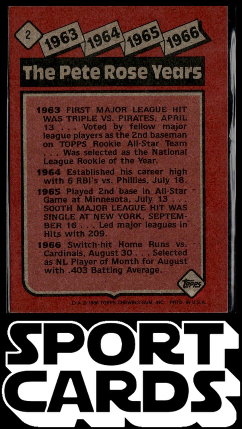 1986 Topps #2 The Pete Rose Years: 1963-1966 SportCards.com