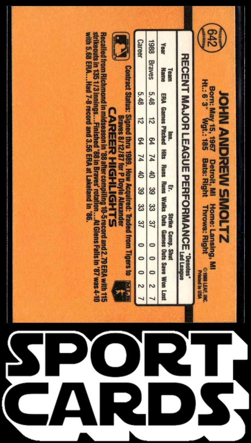 1989 Donruss #642b John Smoltz SportCards.com