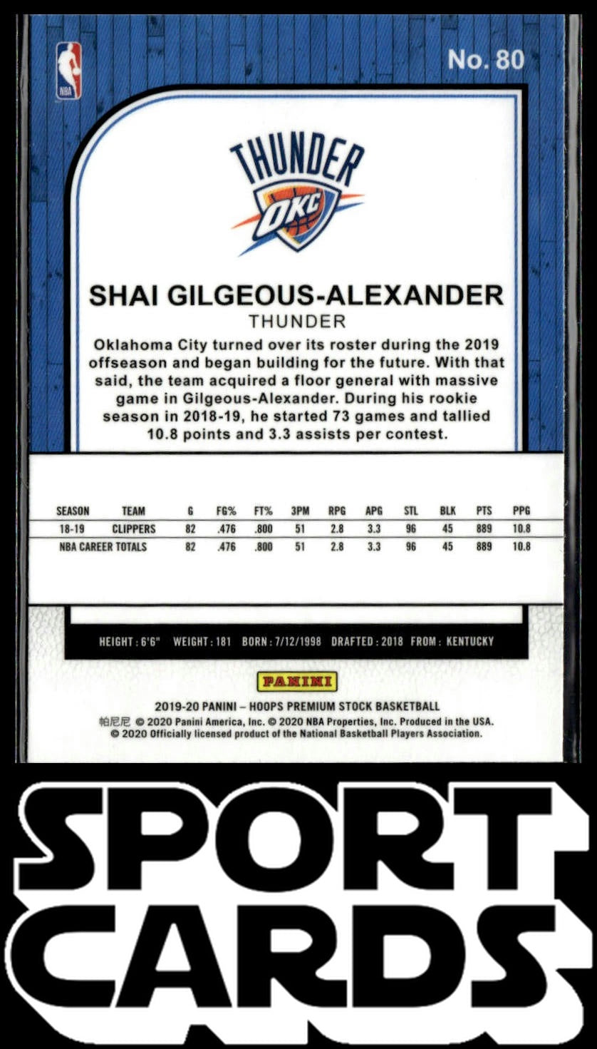 2019-20 Hoops Premium Stock #80 Shai Gilgeous-Alexander SportCards.com