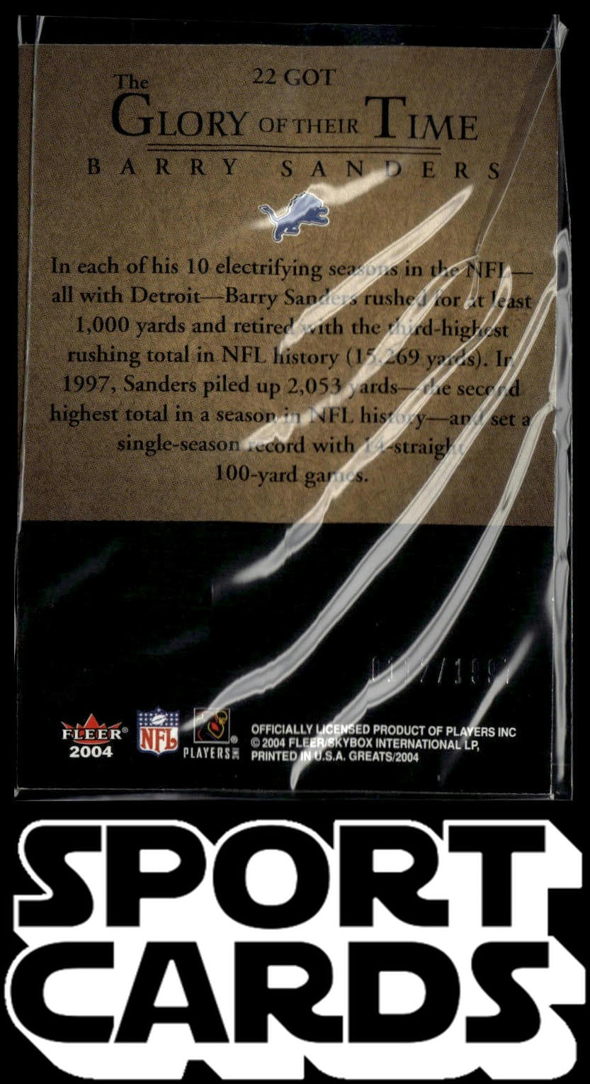 2004 Fleer Greats of the Game #22 GOT Barry Sanders Glory of Their Time #/1997