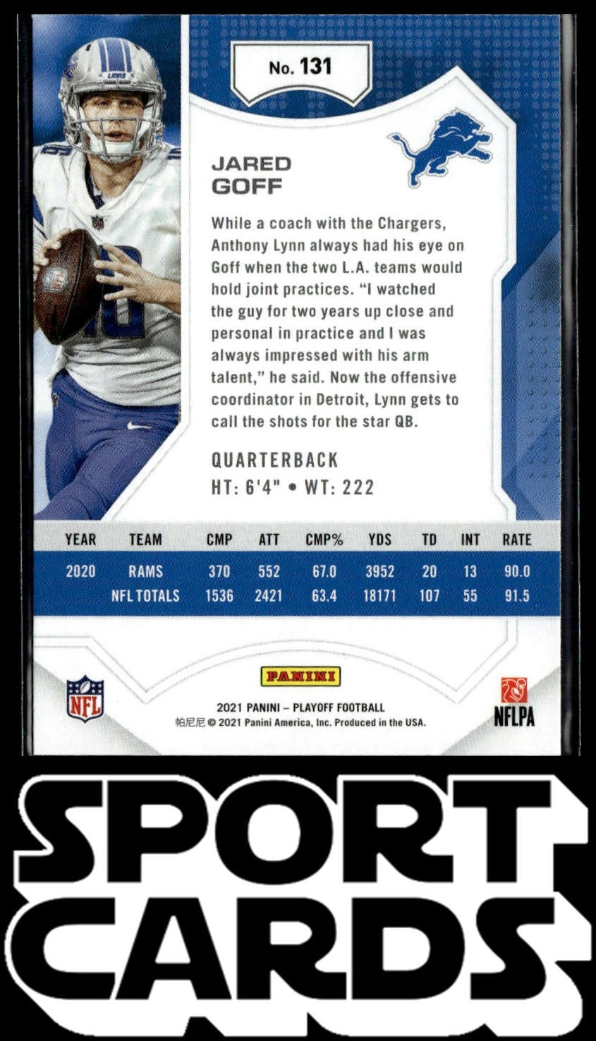 2021 Panini Playoff #131 Jared Goff Goal Line SportCards.com