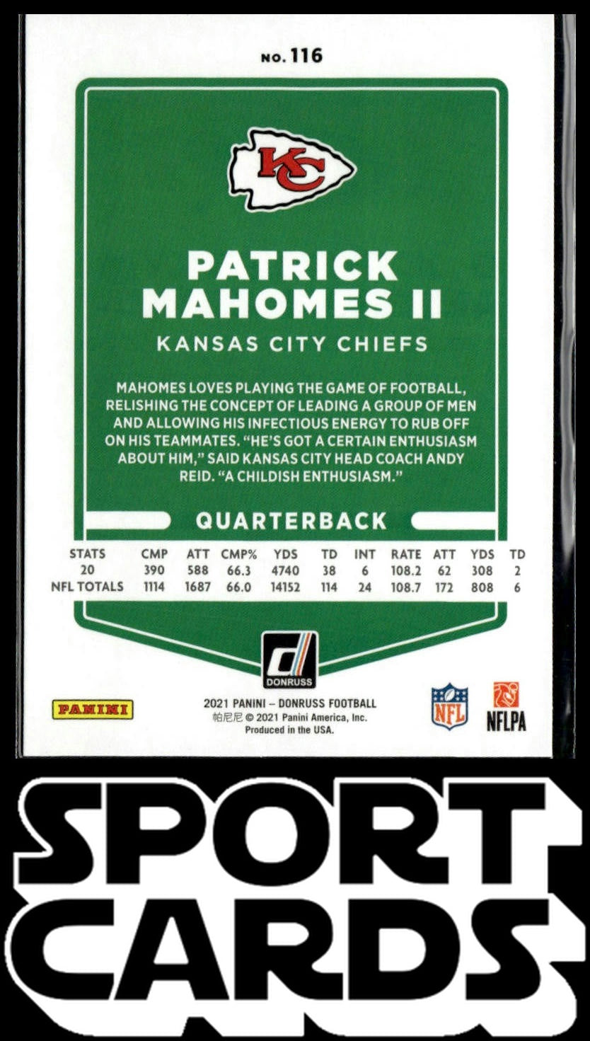 2021 Donruss #116b Patrick Mahomes II No Helmet SportCards.com