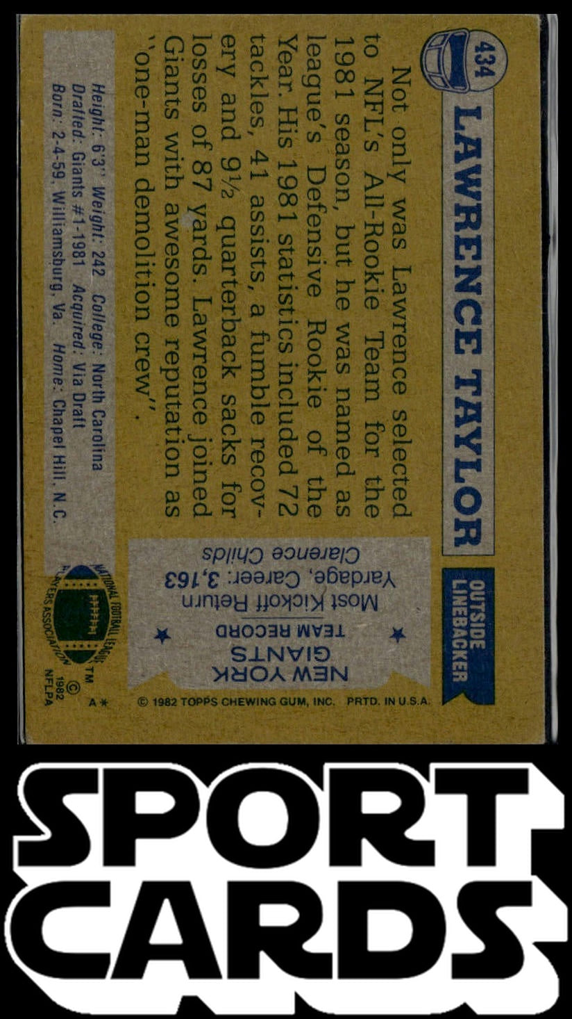 1982 Topps #434 Lawrence Taylor SportCards.com