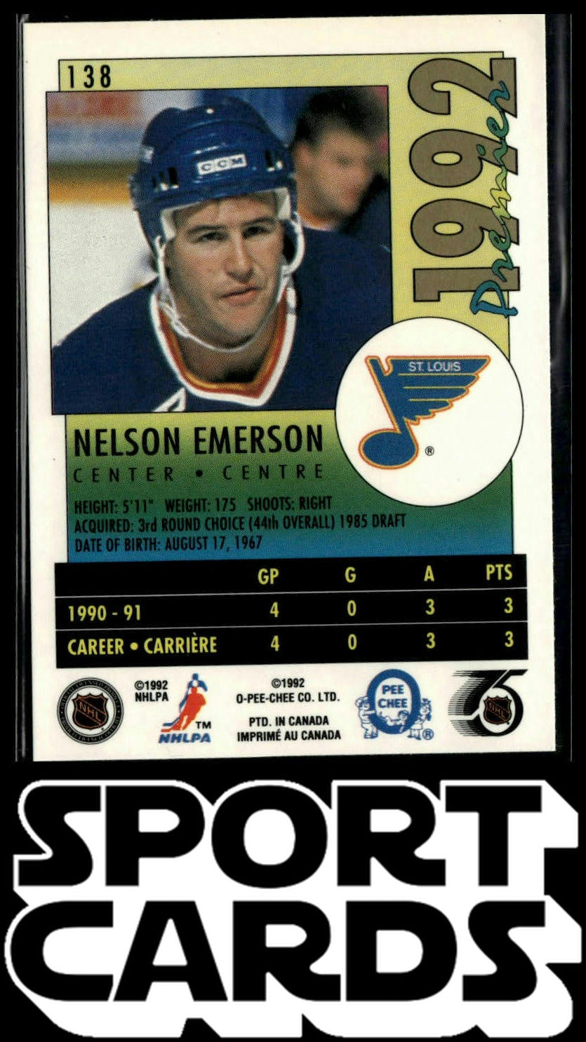 1991-92 O-Pee-Chee Premier #138 Nelson Emerson SportCards.com