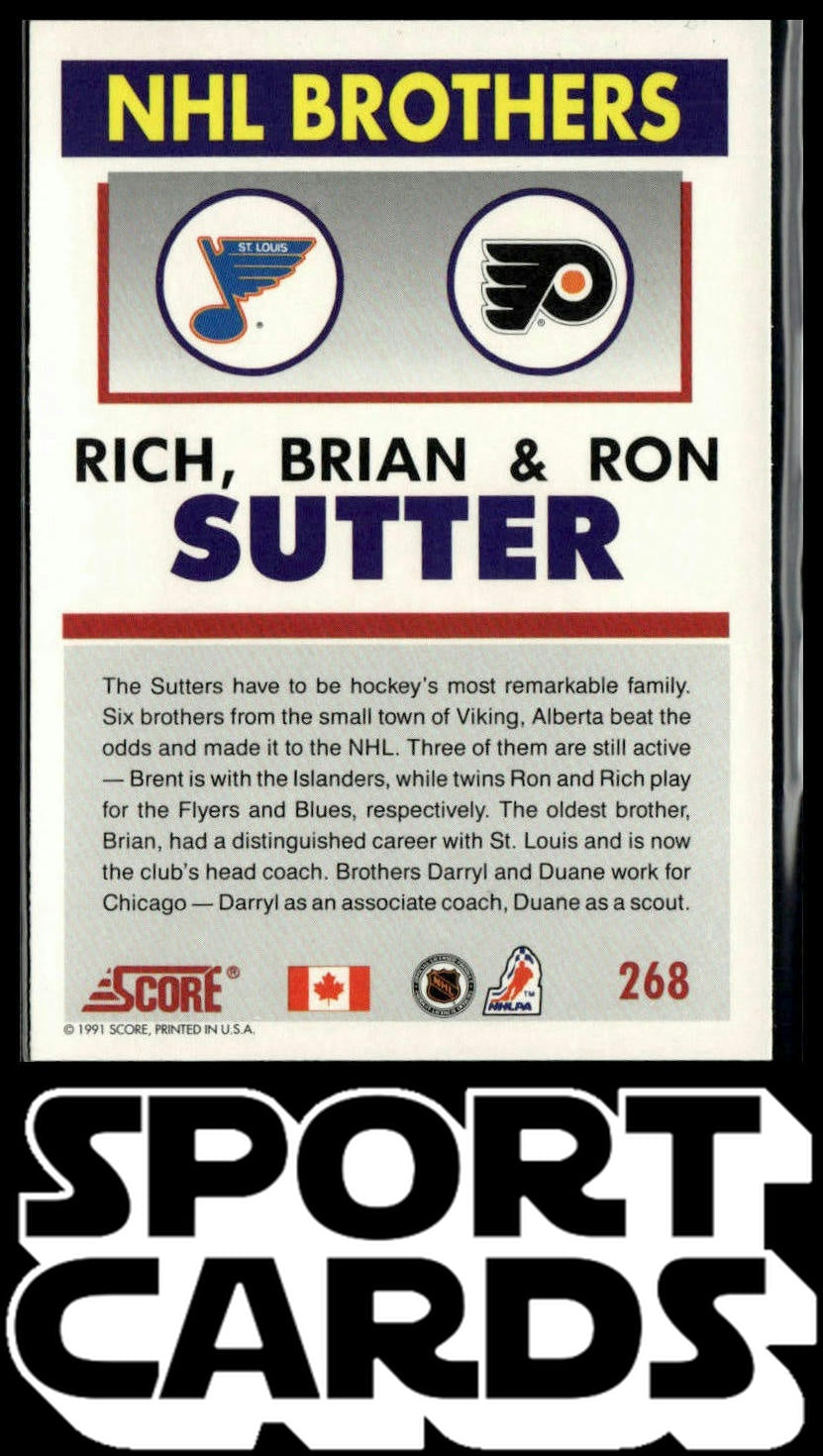 1991-92 Score Canadian English #268 Rich Sutter / Brian Sutter / Ron Sutter