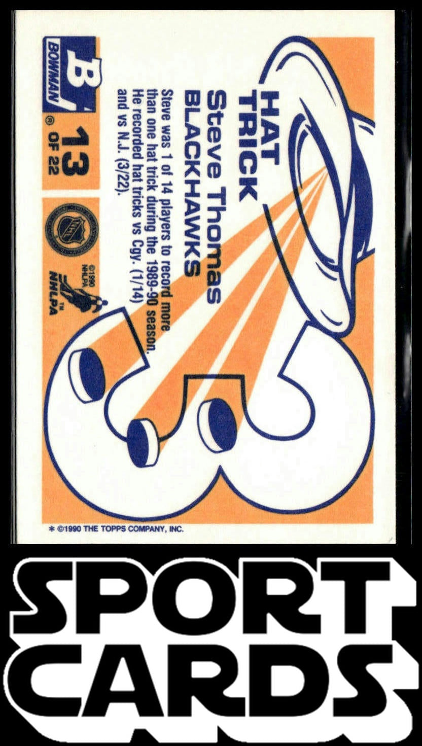 1990-91 Bowman #13b Steve Thomas Hat Tricks SportCards.com
