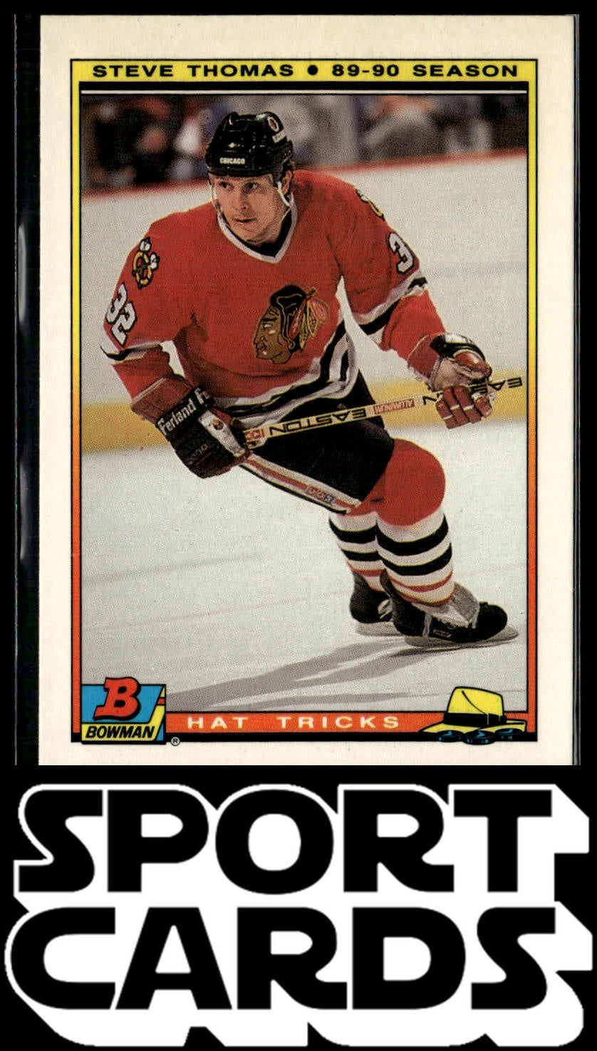 1990-91 Bowman #13b Steve Thomas Hat Tricks SportCards.com