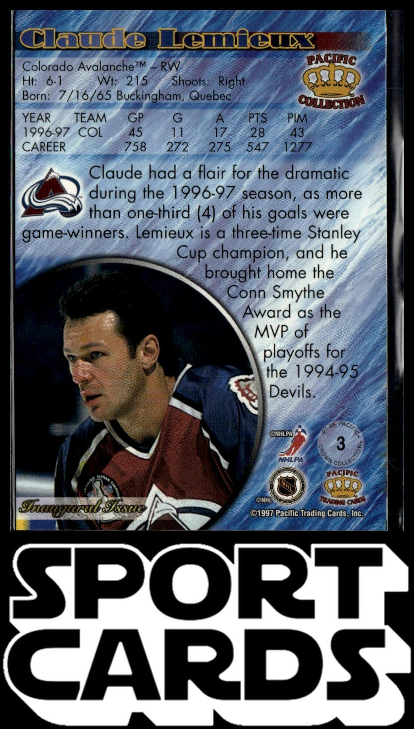 1997-98 Pacific Crown Collection #3 Claude Lemieux SportCards.com