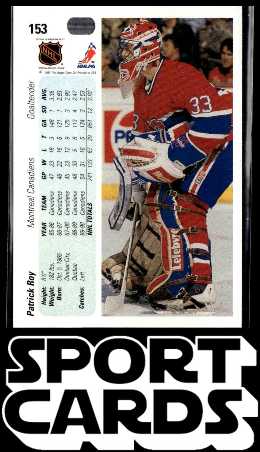 1990-91 Upper Deck #153b Patrick Roy SportCards.com