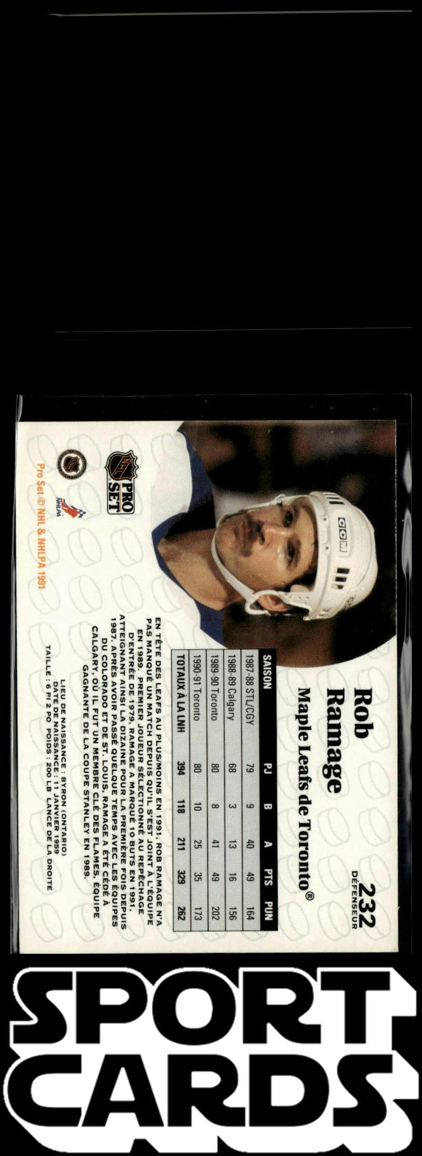 1991-92 Pro Set French #232 Rob Ramage SportCards.com