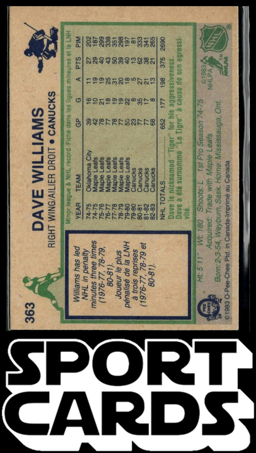 1983-84 O-Pee-Chee #363 Dave Williams SportCards.com