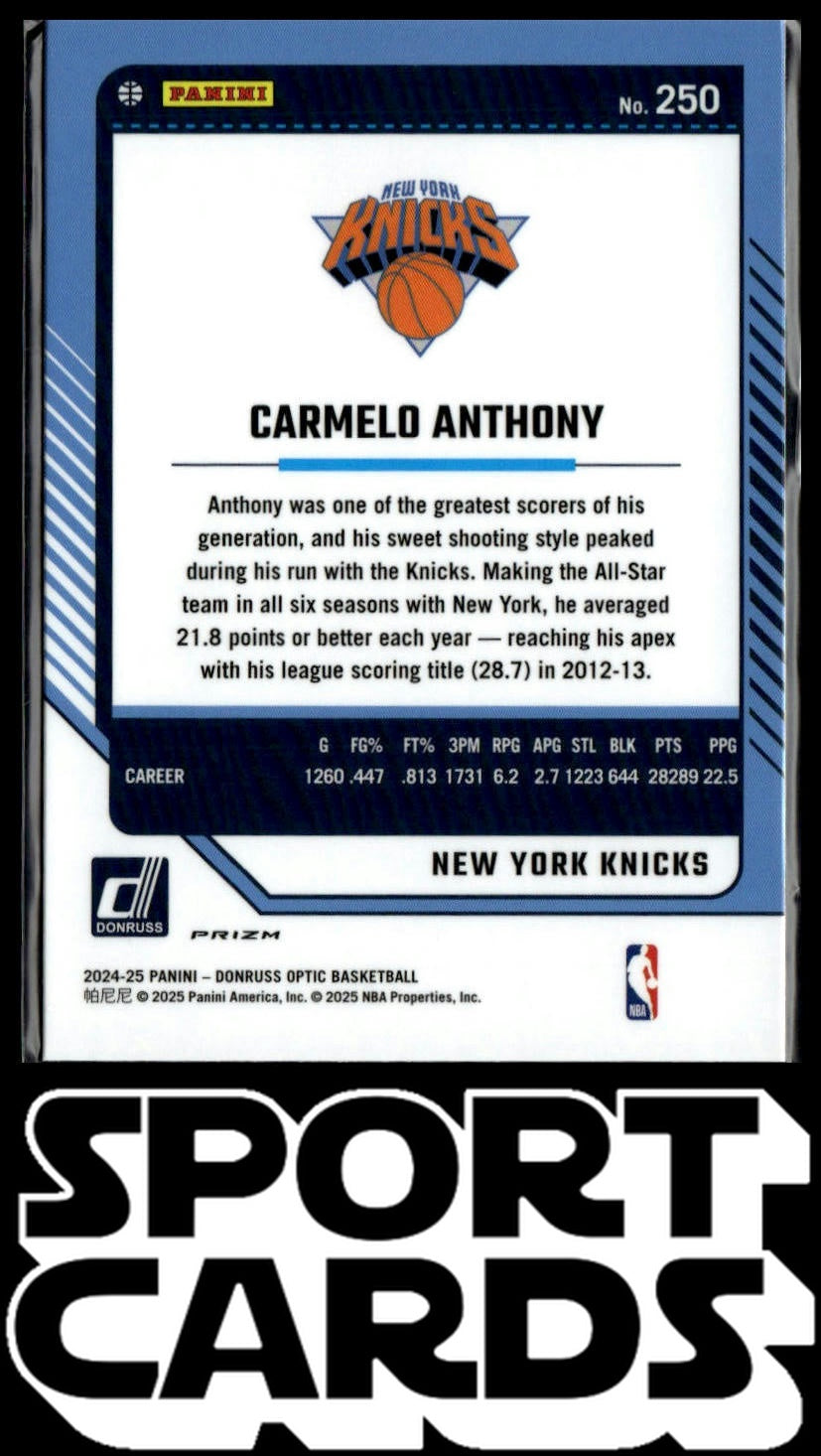2024-25 Donruss Optic #250 Carmelo Anthony Purple SportCards.com