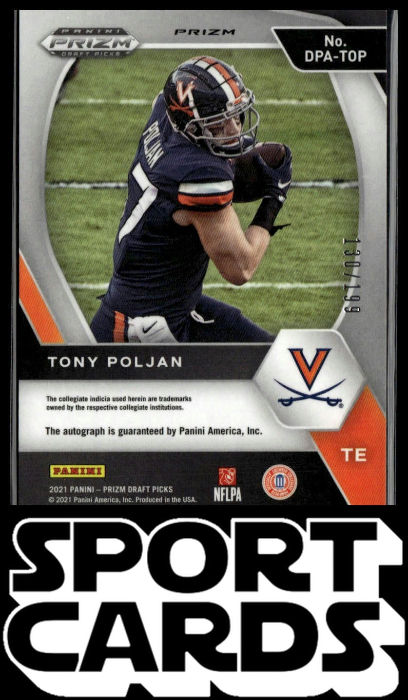 2021 Panini Prizm Collegiate #DPA-TOP Tony Poljan Draft Picks Autograph