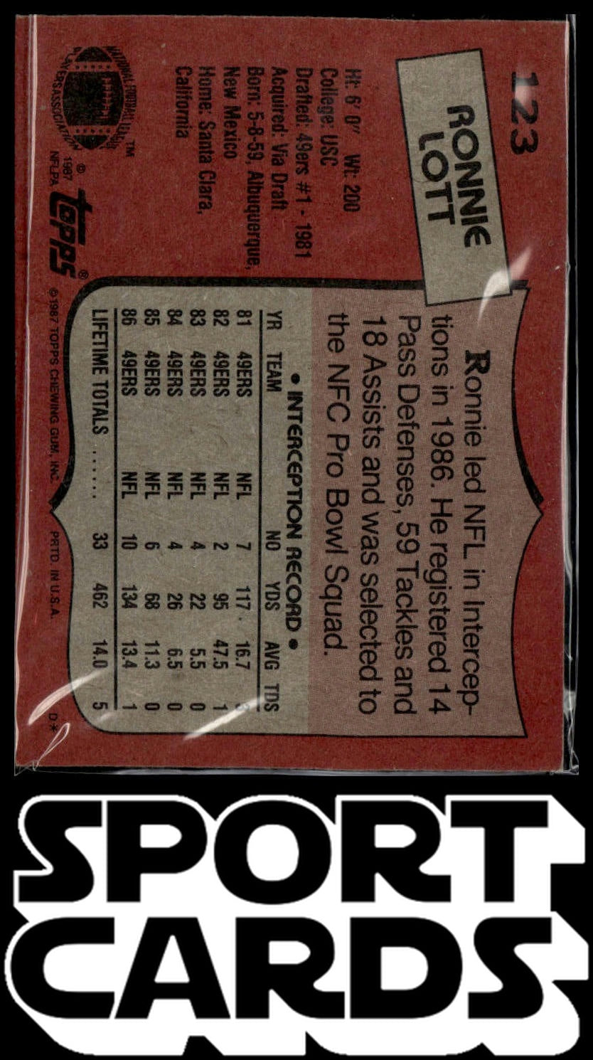 1987 Topps #123b Ronnie Lott SportCards.com