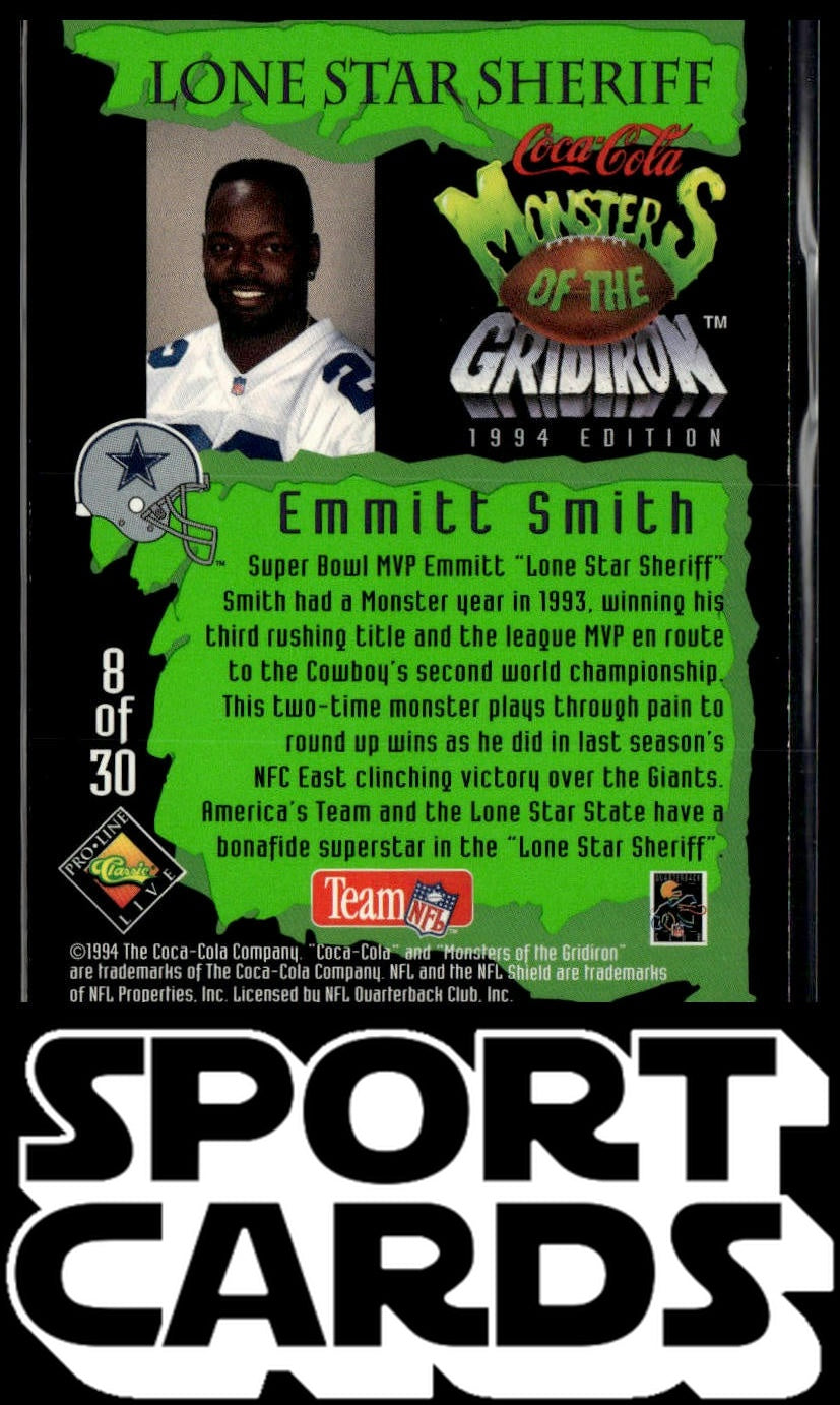 1994 Coca-Cola Monsters of the Gridiron #8 Emmitt Smith SportCards.com