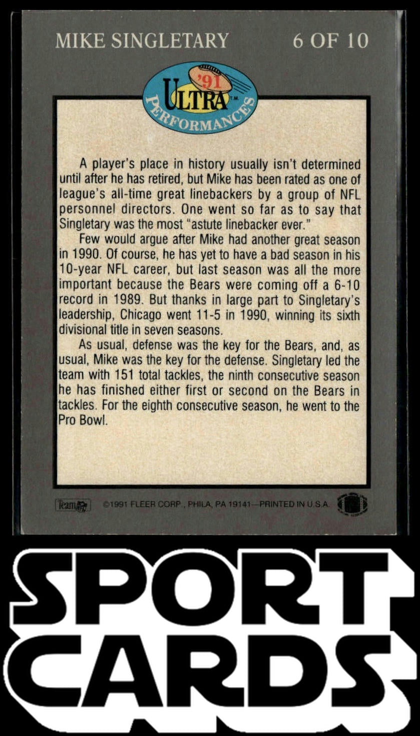 1991 Ultra #6 Mike Singletary Ultra Performances SportCards.com