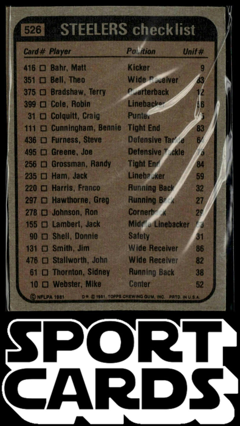 1981 Topps #526 Franco Harris / Theo Bell / Donnie Shell / L.C. Greenwood TL