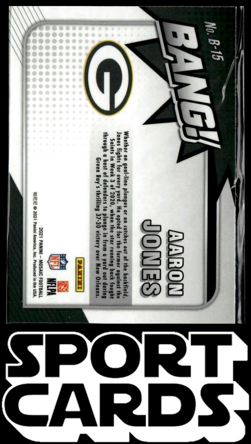 2021 Panini Mosaic #B-15 Aaron Jones Bang! Mosaic SportCards.com