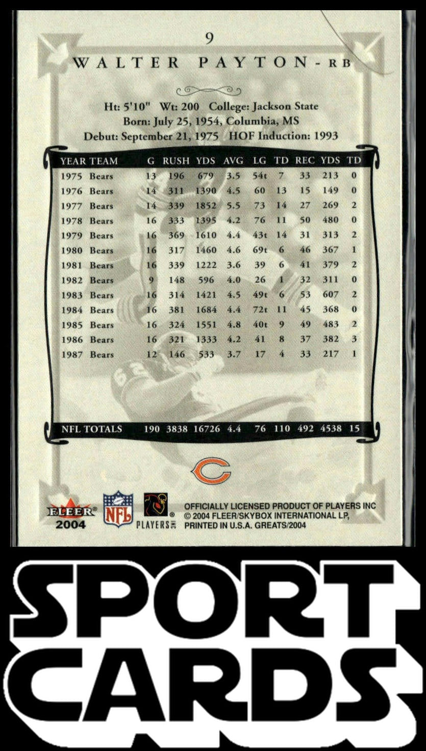 2004 Fleer Greats of the Game #9 Walter Payton SportCards.com