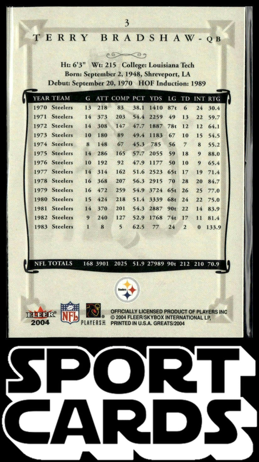 2004 Fleer Greats of the Game #3 Terry Bradshaw SportCards.com