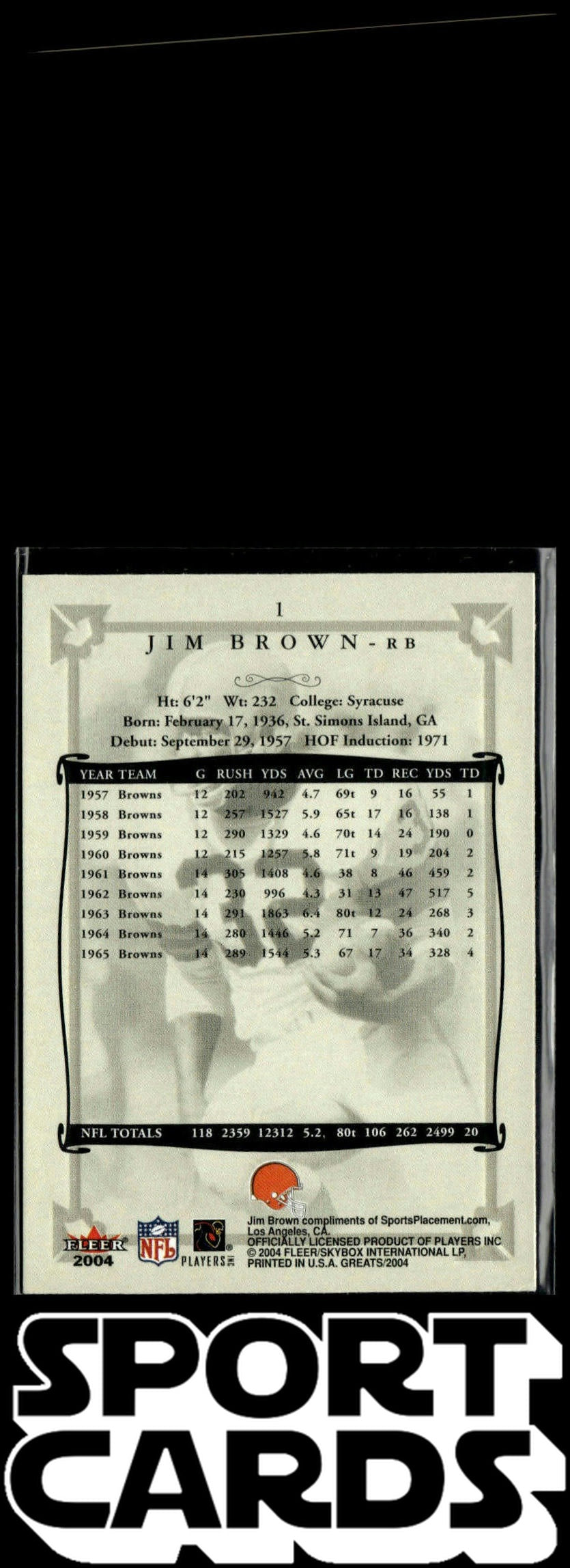 2004 Fleer Greats of the Game #1 Jim Brown SportCards.com