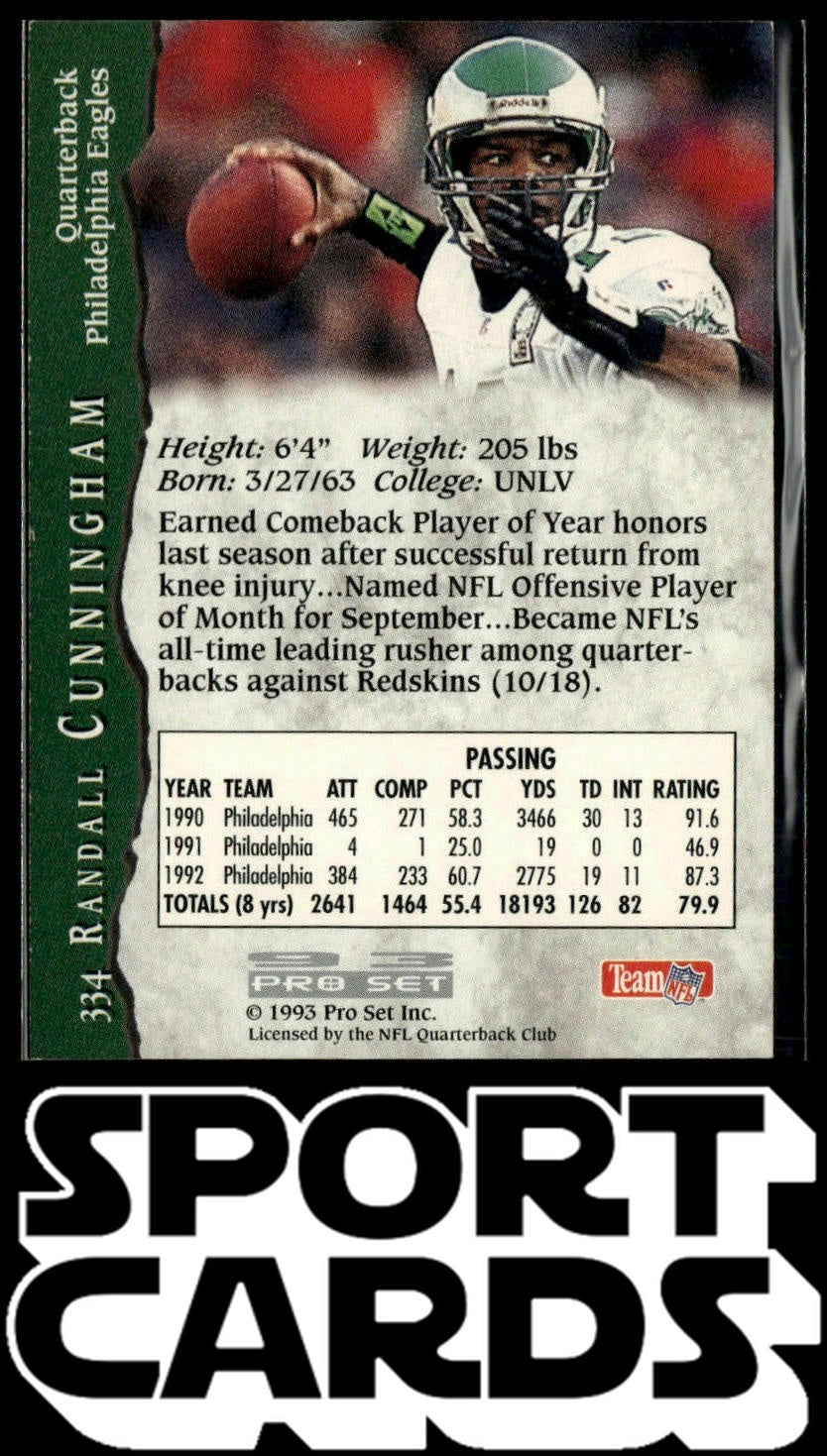 1993 Pro Set #334 Randall Cunningham SportCards.com