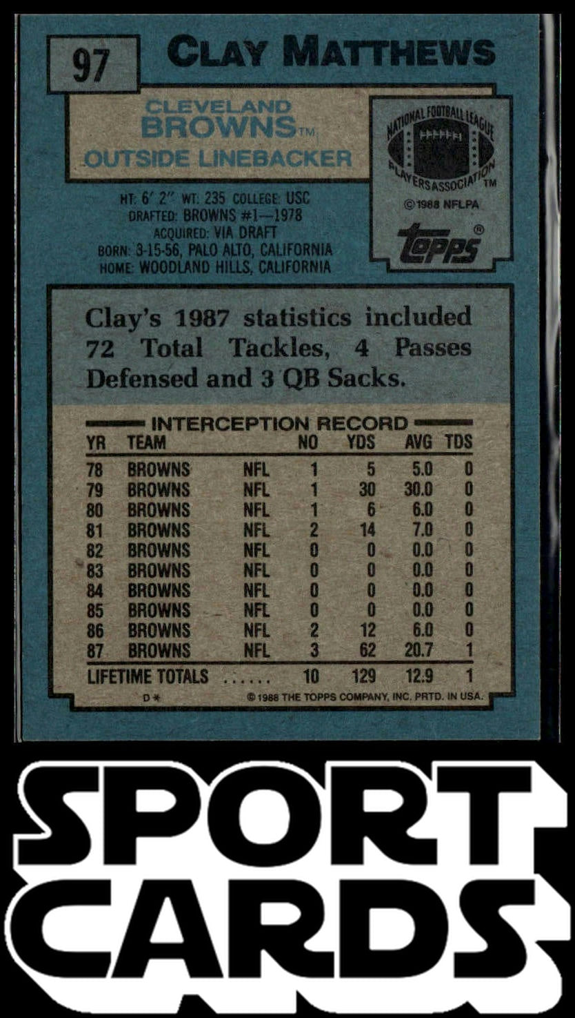 1988 Topps #97 Clay Matthews SportCards.com