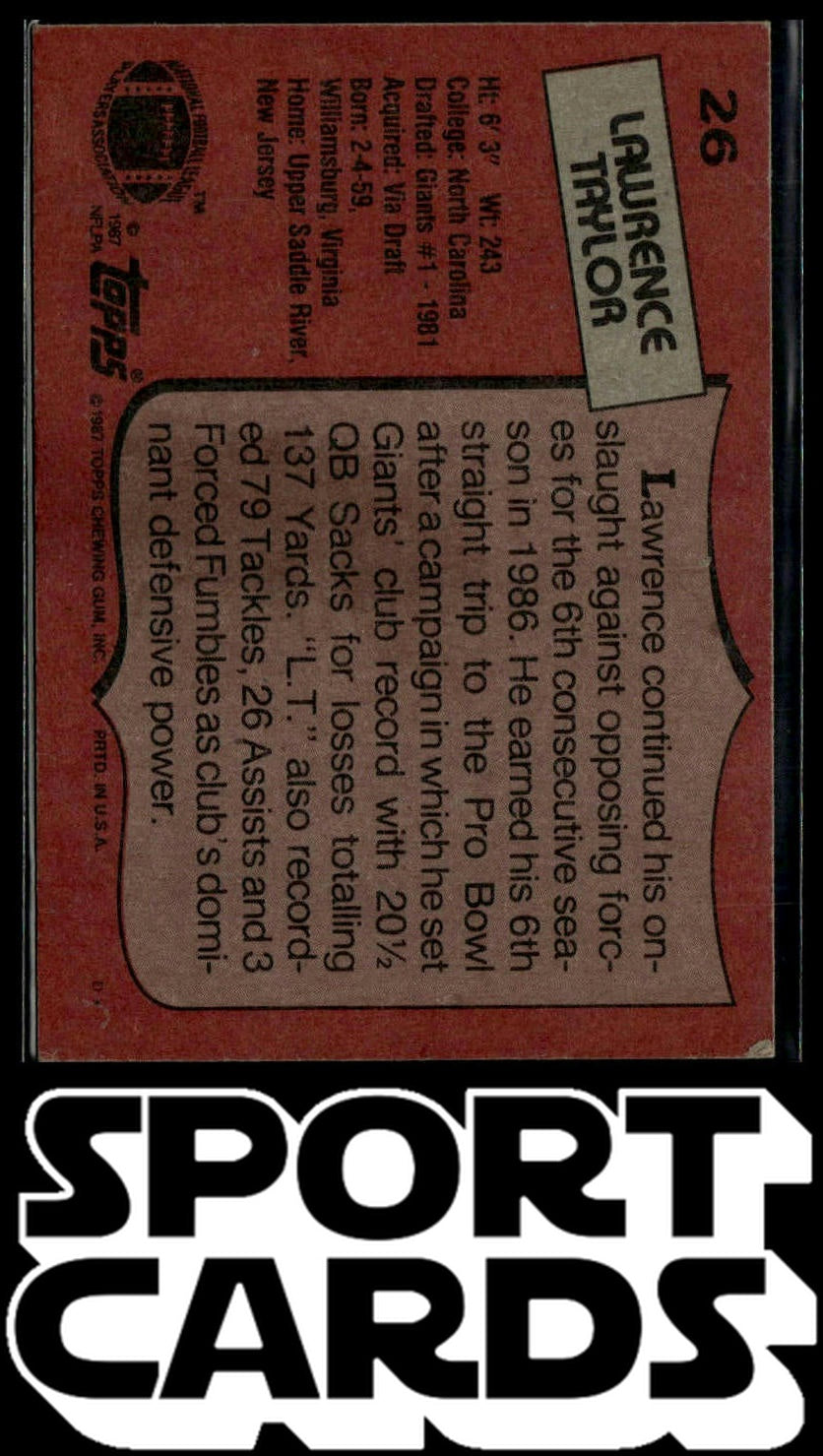 1987 Topps #26c Lawrence Taylor SportCards.com