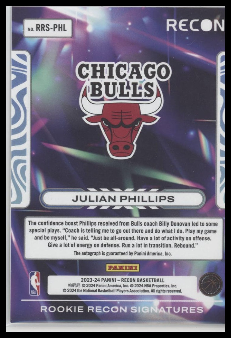 Julian Phillips 2023-24 Panini #RRS-PHL Rookie Recon Signatures Effect #/25