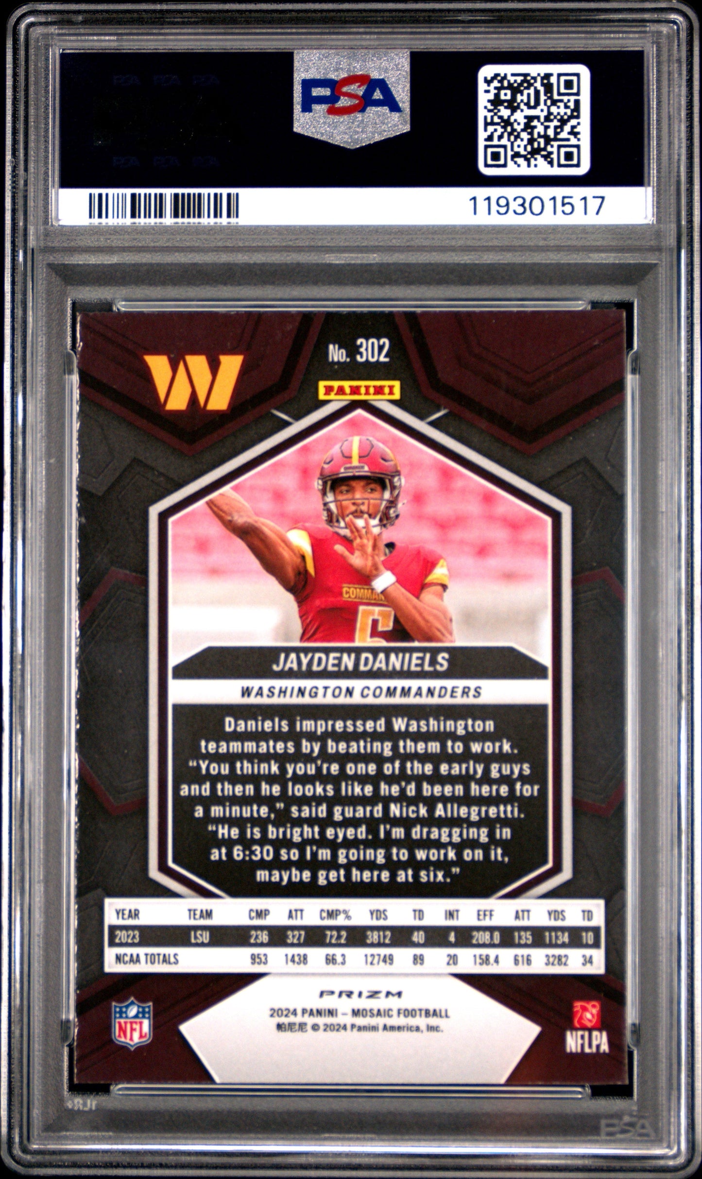 Jayden Daniels 2024 Panini Mosaic #302 Silver PSA 9