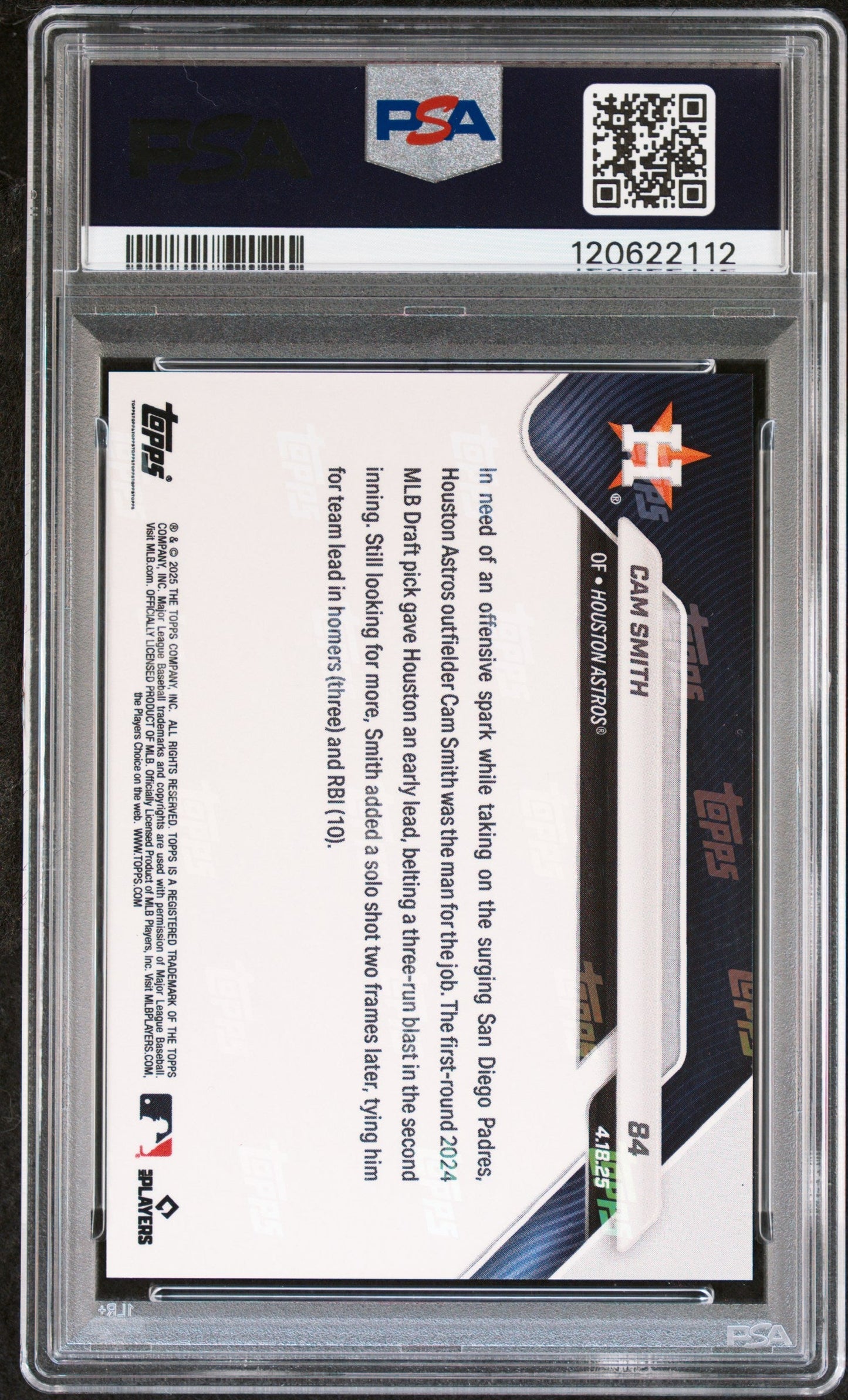 Graded 2025 Topps Now Cam Smith #84 Gold Foil /50 Rookie RC Baseball Card PSA 8 Near Mint