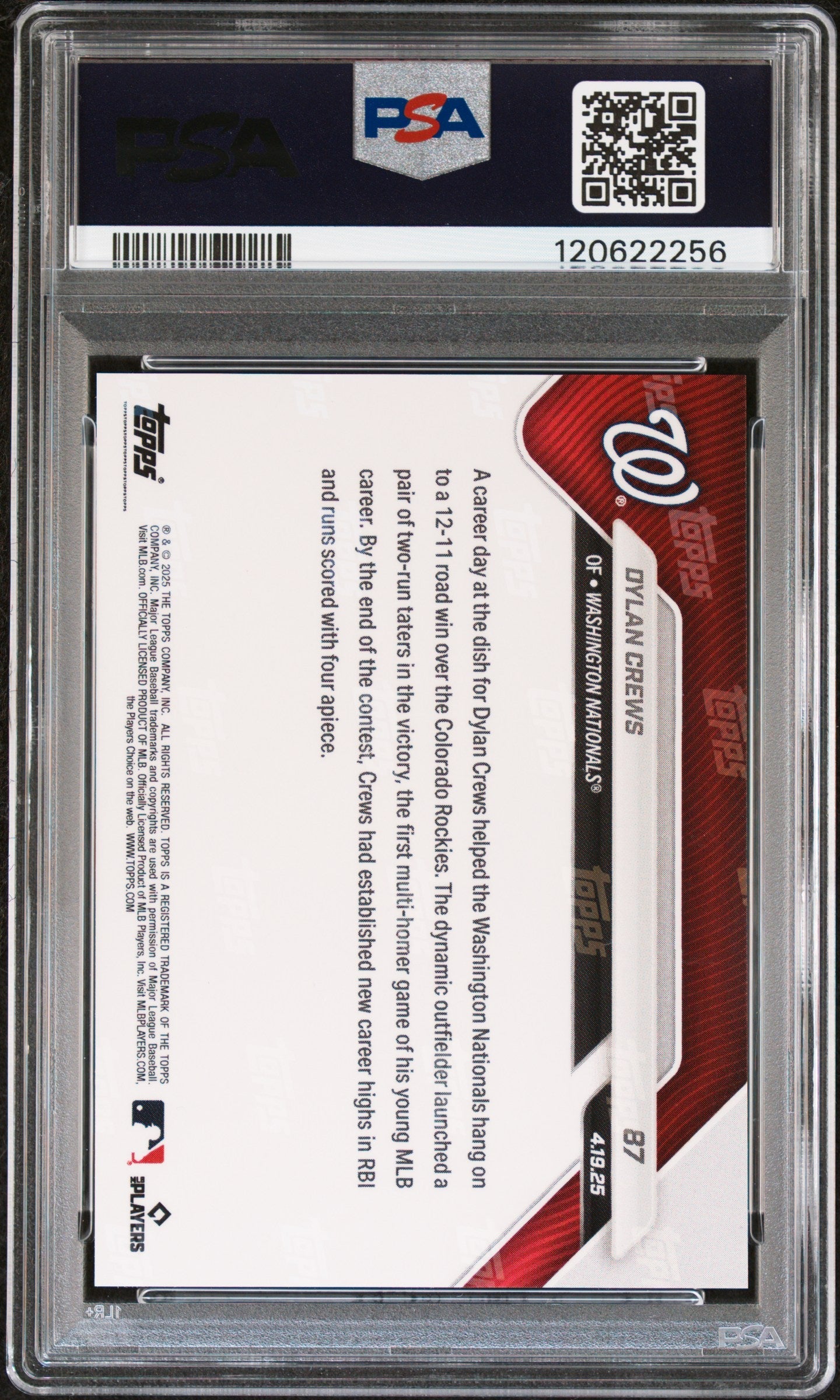 Graded 2025 Topps Now Dylan Crews #87 Rookie RC Baseball Card PSA 10 Gem Mint