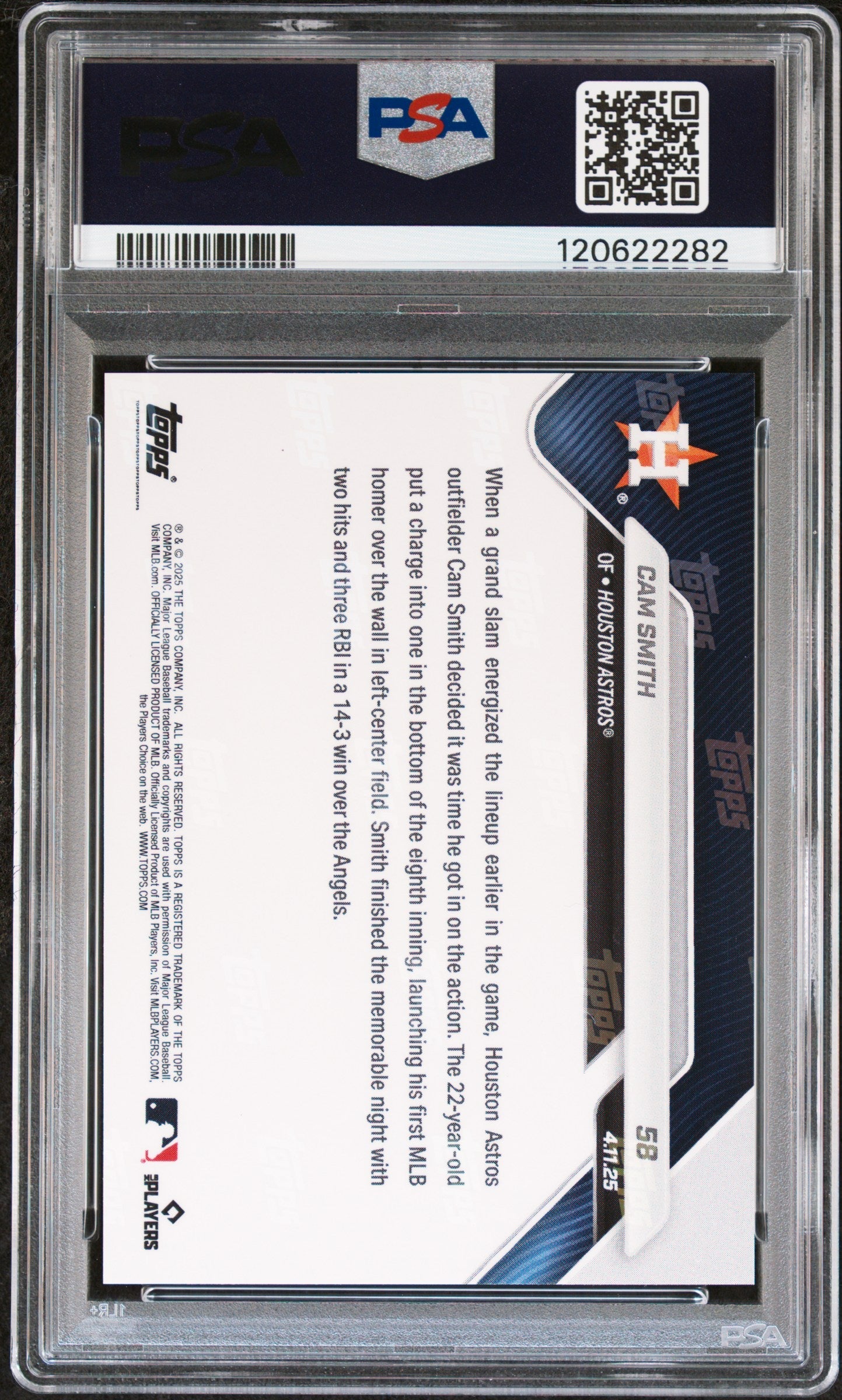 Graded 2025 Topps Now Cam Smith #58 Rookie RC Baseball Card PSA 10 Gem Mint