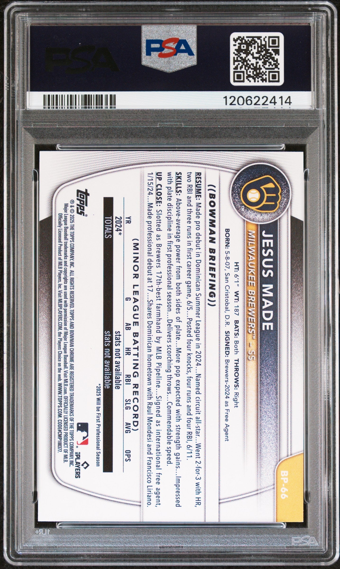Graded 2025 Topps Bowman Jesus Made #BP66 Paper Prospects Rookie RC Baseball Card PSA 8 Near Mint