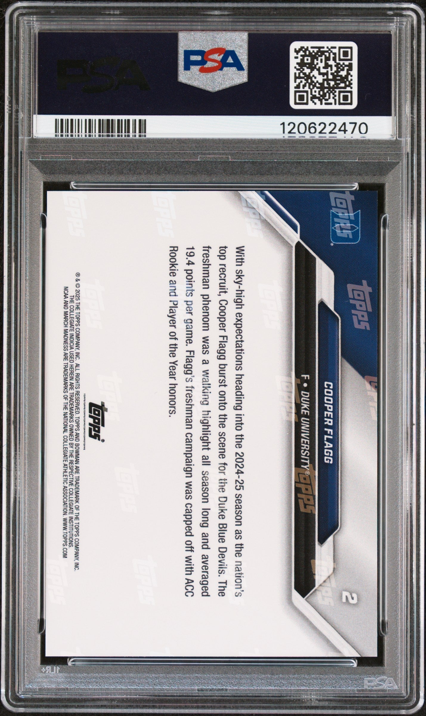 Graded 2025 Topps Bowman U Now Cooper Flagg #2 March Madness Rookie RC Basketball Card PSA 10 Gem Mint