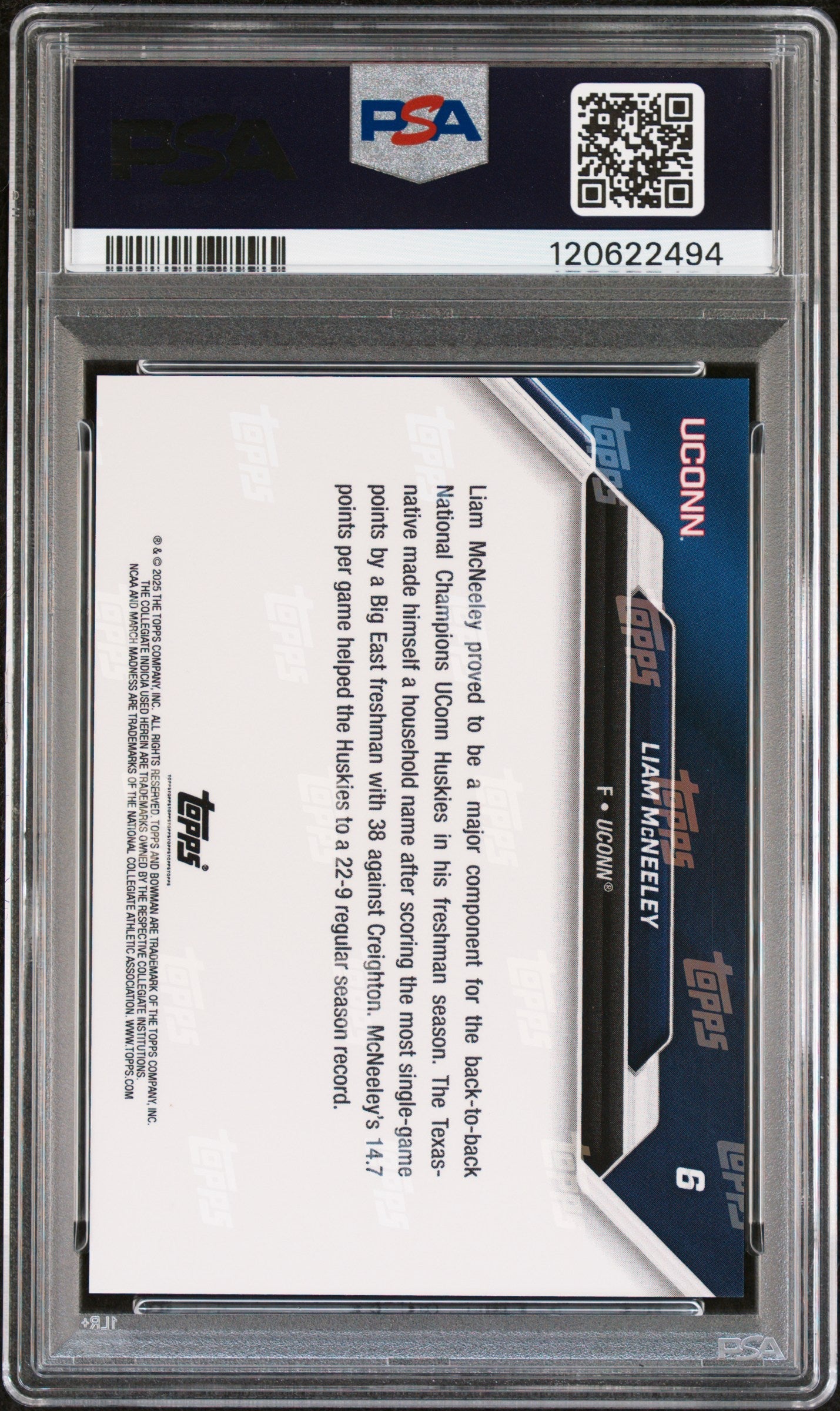 Graded 2025 Topps Bowman U Now Liam McNeeley #6 March Madness Rookie RC Basketball Card PSA 9 Mint - Sport Cards