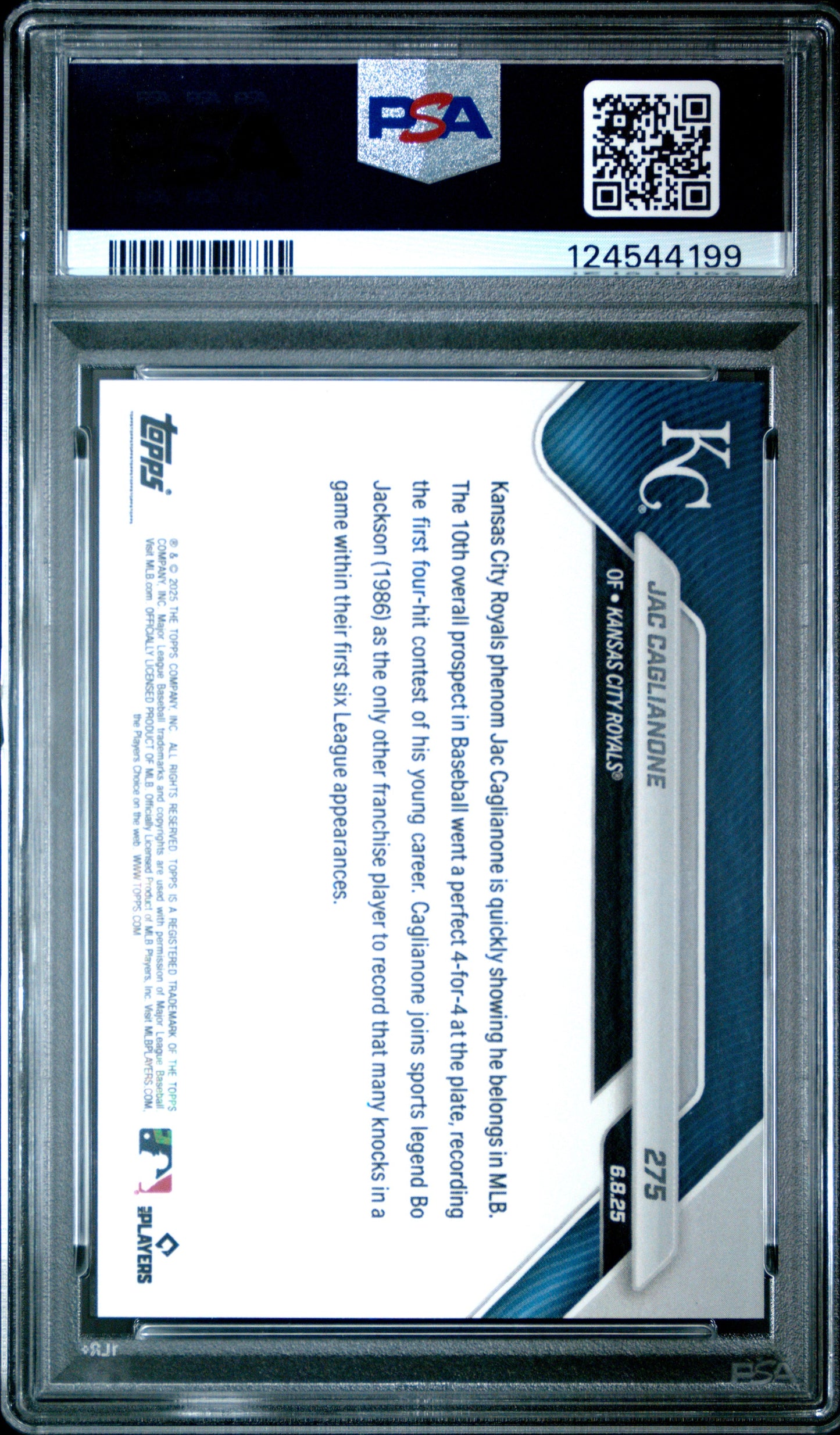 Graded 2025 Topps Now Jac Caglianone #275 Rookie RC Baseball Card PSA 10 Gem Mint