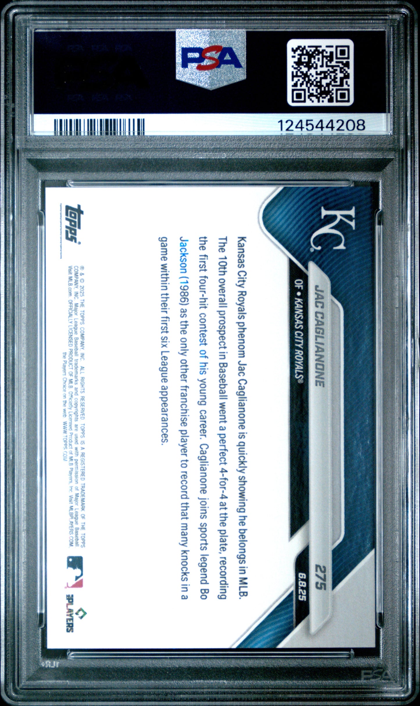 Graded 2025 Topps Now Jac Caglianone #275 Rookie RC Baseball Card PSA 9 Mint