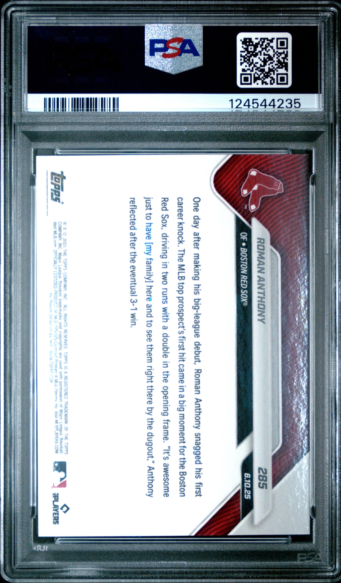 Graded 2025 Topps Now Roman Anthony #285 Rookie RC Baseball Card PSA 10 Gem Mint