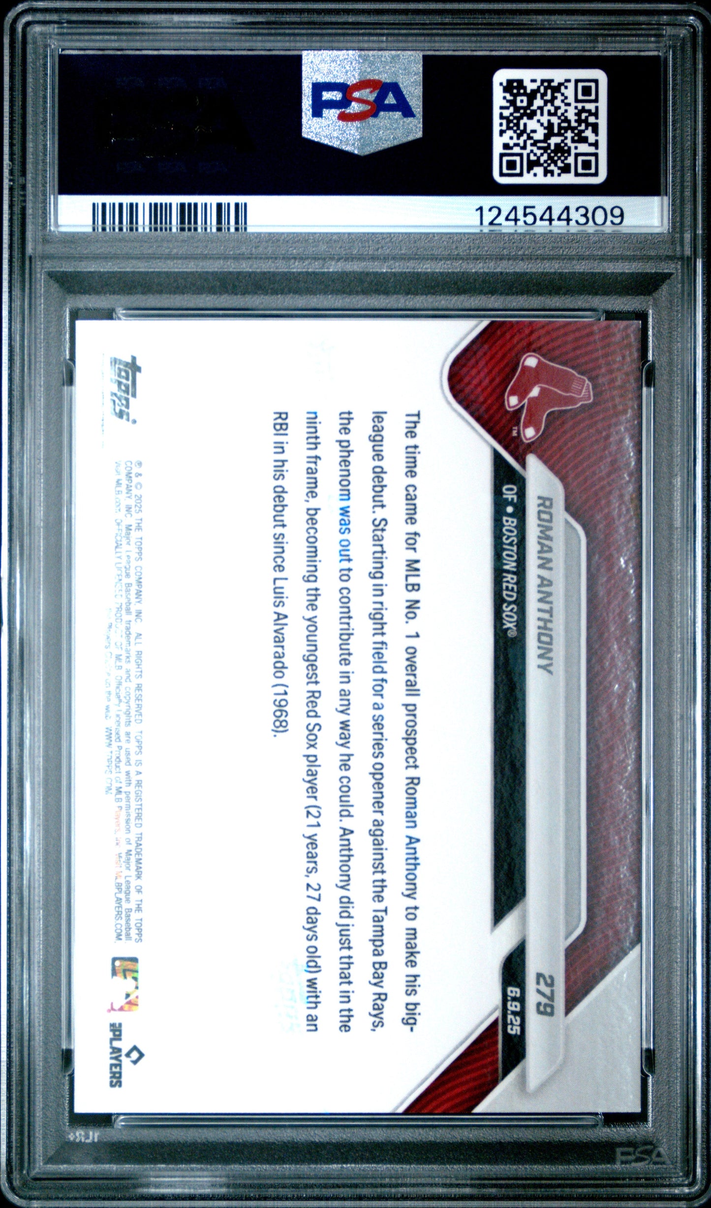 Graded 2025 Topps Now Roman Anthony #279 Rookie RC Baseball Card PSA 10 Gem Mint