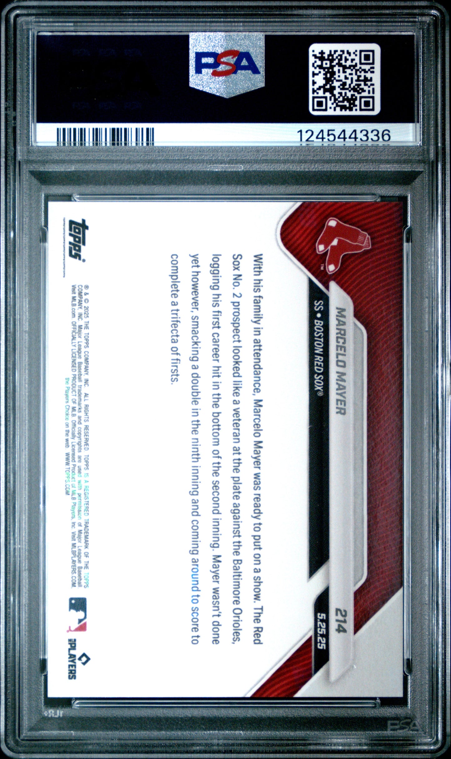 Graded 2025 Topps Now Marcelo Mayer #214 Rookie RC Baseball Card PSA 7 Near Mint