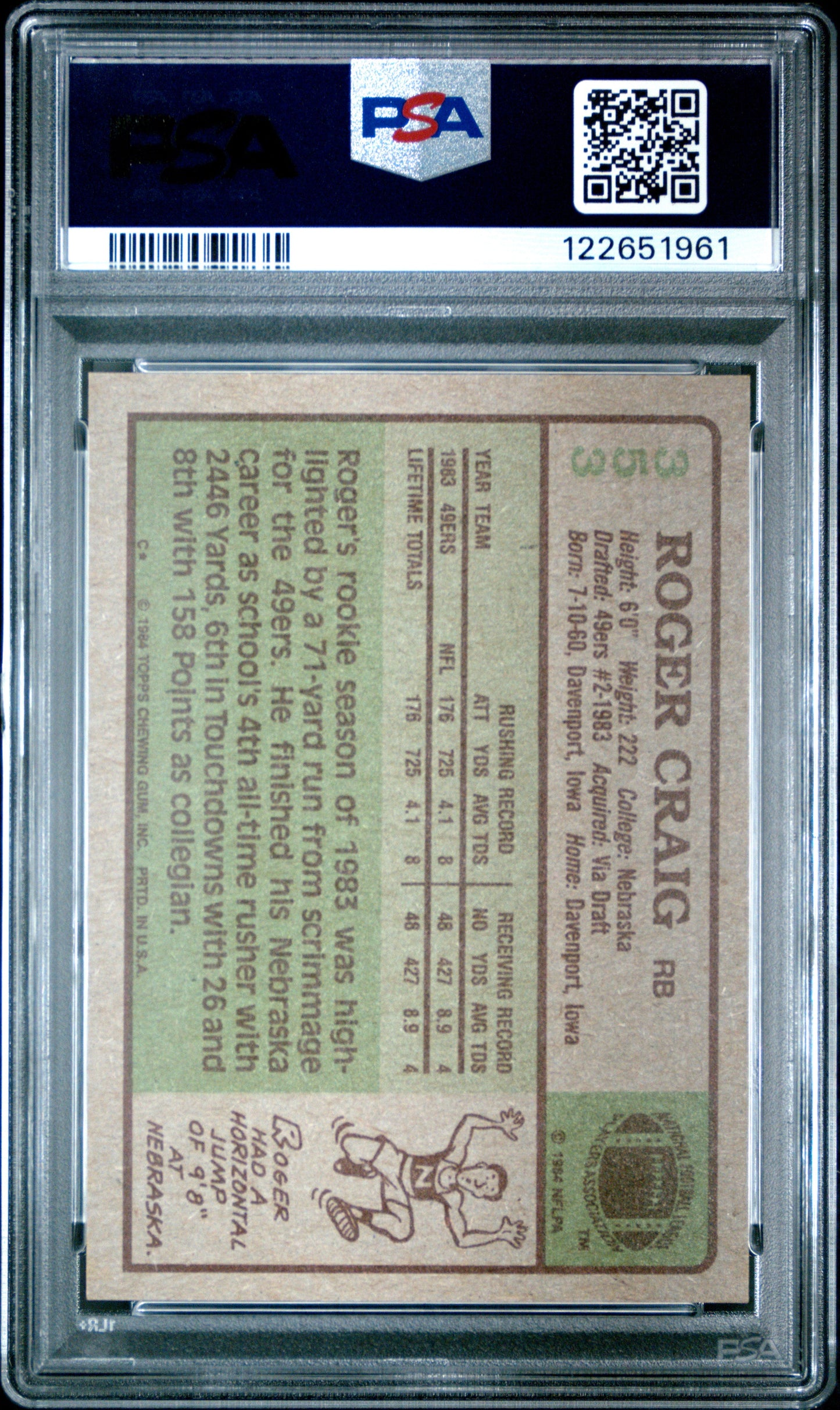 Graded 1984 Topps Roger Craig #353 Rookie RC Football Card PSA 8 Near Mint - Sport Cards