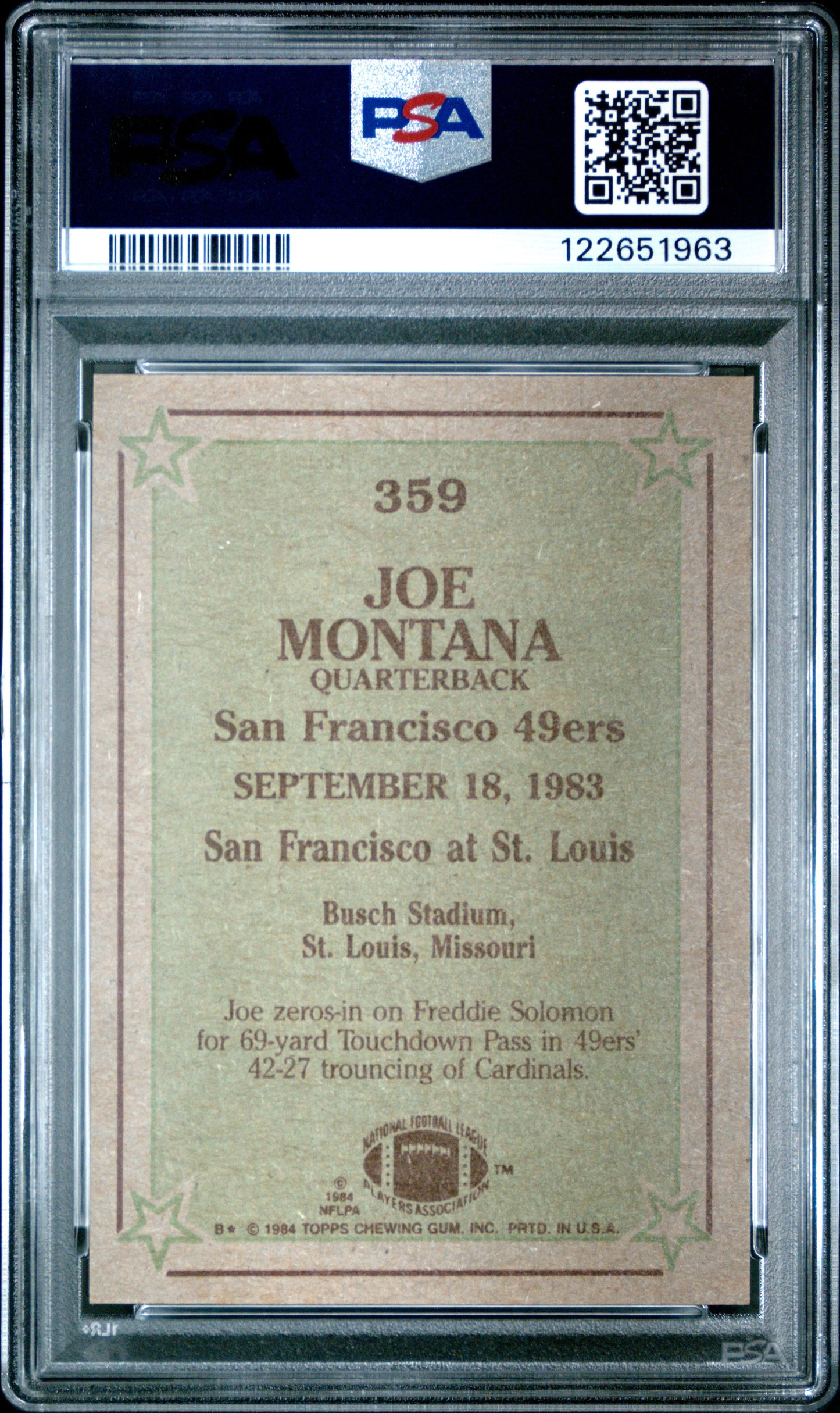 Graded 1984 Topps Joe Montana #359 Football Card PSA 6 Excellent