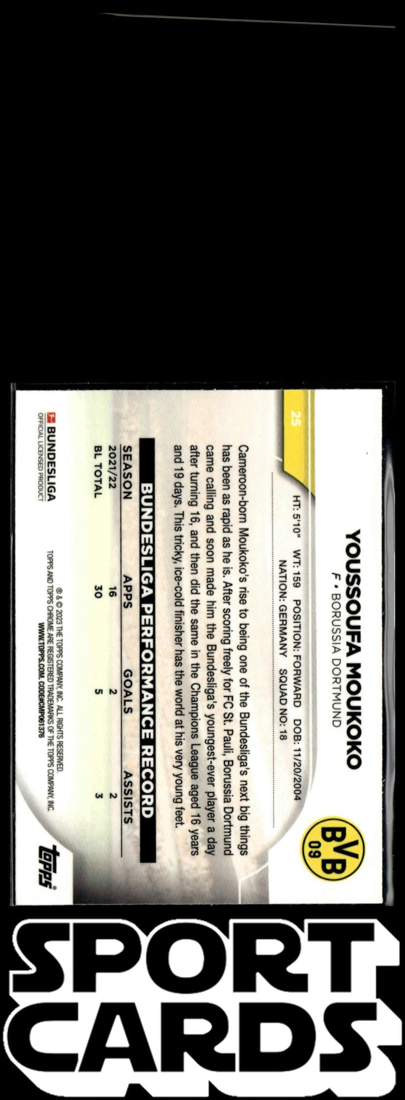 2022-23 Topps Chrome Bundesliga #25 Youssoufa Moukoko SportCards.com